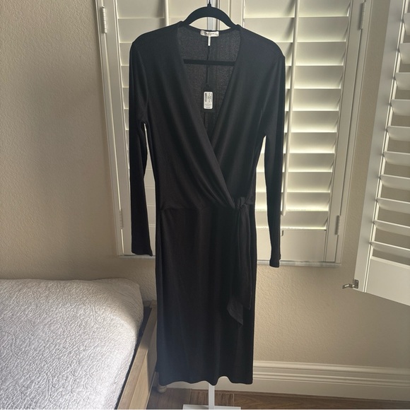 RAG & BONE The Knit Rib Tie Midi Dress Size Large Black Long Sleeve - Picture 4 of 15